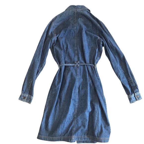 Vintage Eddie Bauer Denim Long Sleeve Tie Waist Blue Button Down Jean Dress - Picture 10 of 11